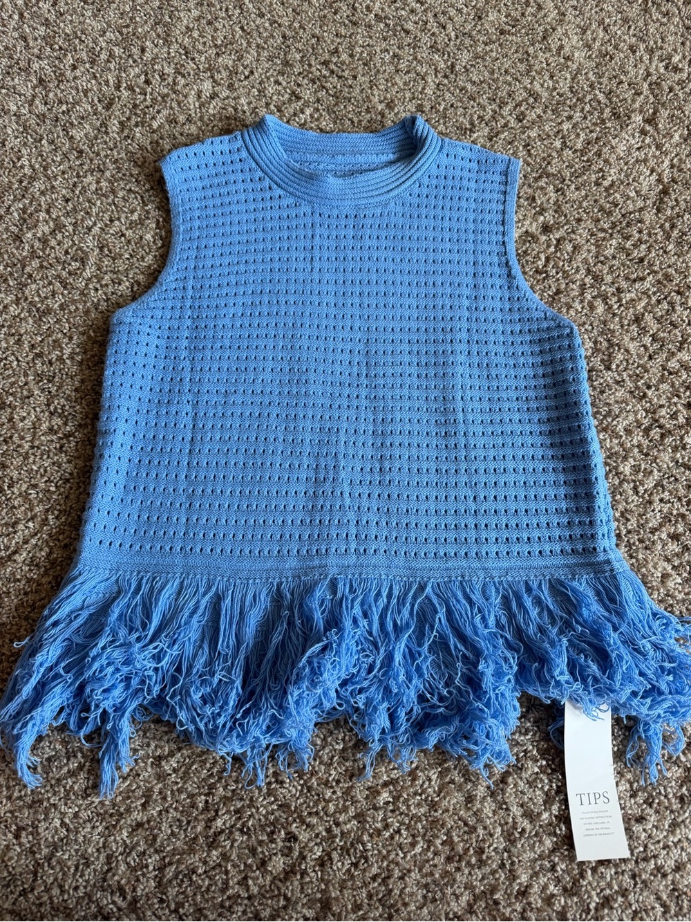 Amazon Blue Knit Sleeveless Fringe Sweater Tank